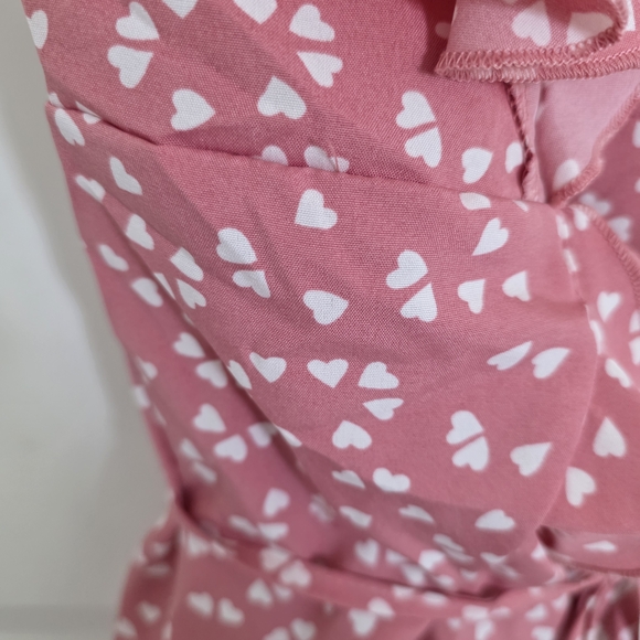 Pink Heart-Print Ruffle Wrap Dress - Picture 3 of 13